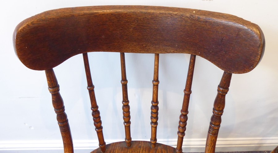 A pair of late 19th/early 20th century kitchen-style chairs; each with concave top rail above turned - Image 3 of 4