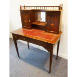 A good late 19th century rosewood and marquetry lady's bureau de dame style desk; three-quarter