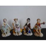 A set of four late 19th/early 20th century hand-decorated continental porcelain figure models (all