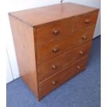 A late 19th century pine caddy-top chest; the exposed dovetails above two half-width and three