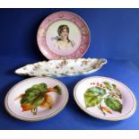 A late 19th century cabinet plate decorated with a beautiful young woman surrounded by a puce and