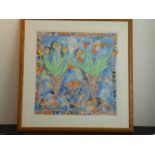 *A large oak-framed and glazed watercolour study 'Kelim Tulips', monogrammed and dated TMS 92
