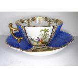 A late 19th/early 20th century quatrefoil-shaped Dresden-style porcelain cabinet cup and saucer;