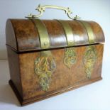 A 19th century brass-mounted walnut dome topped stationery box (minus interior)