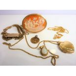 A yellow-metal framed carved oval cameo brooch together with a small assortment of other jewellery