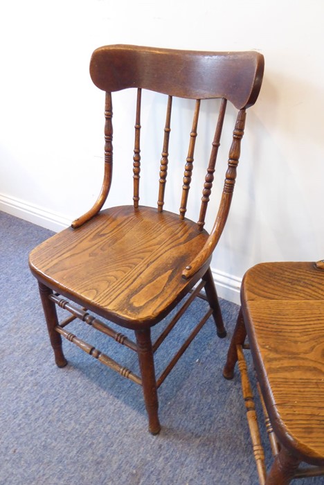 A pair of late 19th/early 20th century kitchen-style chairs; each with concave top rail above turned - Image 2 of 4