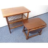 A hardwood luggage-style rack together with a small oval drop-leaf oak occasional table (2)