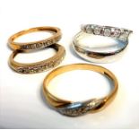 Five good quality 9-carat gold and diamond rings (9g) (The cost of UK postage via Royal Mail Special