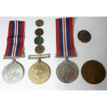 An interesting group of medals and coins: the Kaiser Wilhem Memorial Medal, two 1939-1945 War