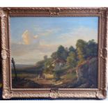 JOSEPH QUINAUX (1822-1895), a gilt-framed oil on canvas study of a countryside scene (lined),