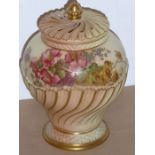 A late 19th century Royal Worcester blush porcelain potpourri; comprising baluster-shaped main