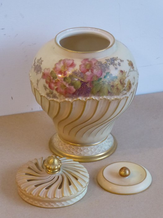 A late 19th century Royal Worcester blush porcelain potpourri; comprising baluster-shaped main - Image 2 of 3