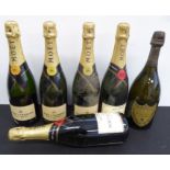 A bottle of 1988 Moet & Chandon vintage champagne and five non-vintage (6)