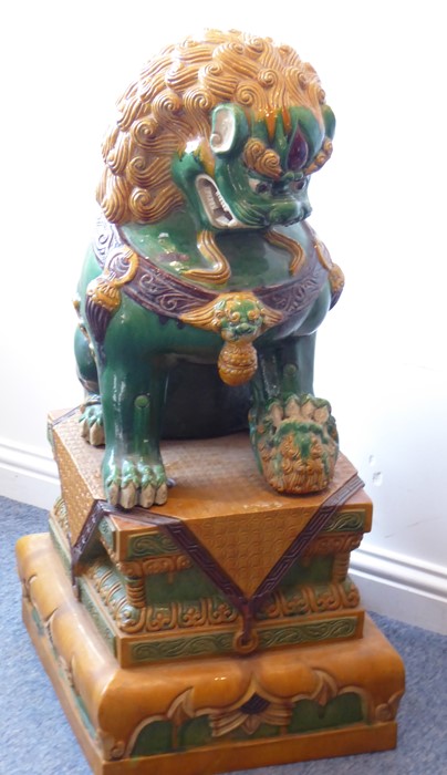 A large and very imposing pair of floor-standing ceramic karashishi (Buddhistic temple lions), - Image 4 of 9