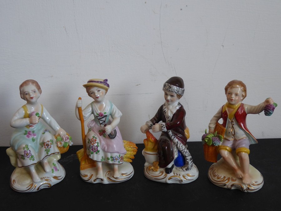 A set of four late 19th/early 20th century hand-decorated continental porcelain figure models (all