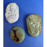 Three Asian hardstone pebble carvings, Zhong Kui, Fish Hawk and jadeite Fisherman (3)