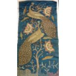 19th century India, a Zardozi noble silk embroidery depicting two peacocks with snakes (109cm x