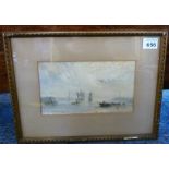 GEORGE WEATHERILL (1810-1890), a 19th century gilt-framed watercolour harbour study with sail boats,