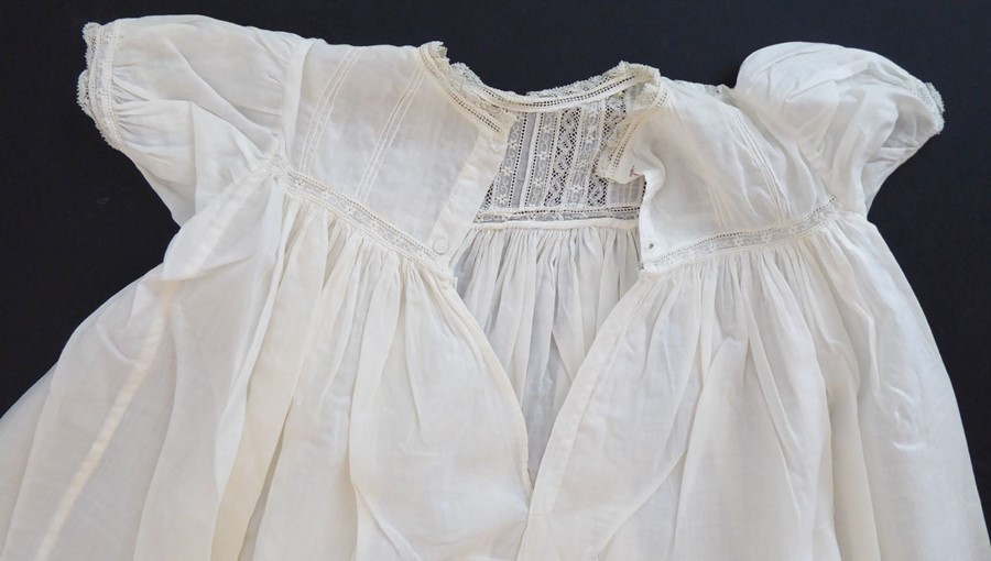 A 1930s Happy Days baby's cotton nightgown; ivory cotton lawn with white work details and applied - Image 3 of 4