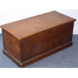 An early/mid-19th century teak/elm chest of good colour having exposed dovetails and recessed side