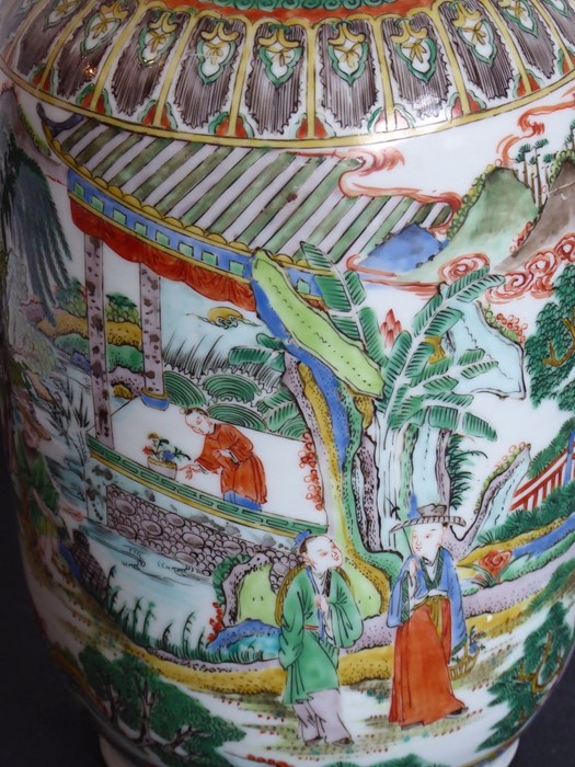 An unusual Chinese enamelled vase (as a lamp); unusually decorated with a highly enamelled scene - Image 9 of 12