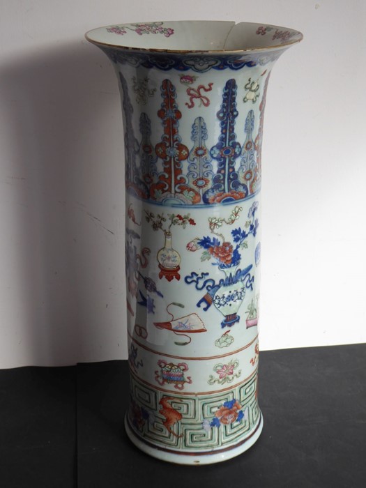 A large and rare mid-19th century Chinese porcelain sleeve vase; enamelled and gilt and painted in - Image 5 of 23