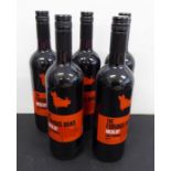 Five bottles of 2016 The Furious Boar Merlot, California