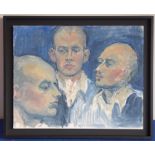*JULIE SKJOLD (20th century), a box-framed oil on canvas onto board study 'Three Heads'; Julie