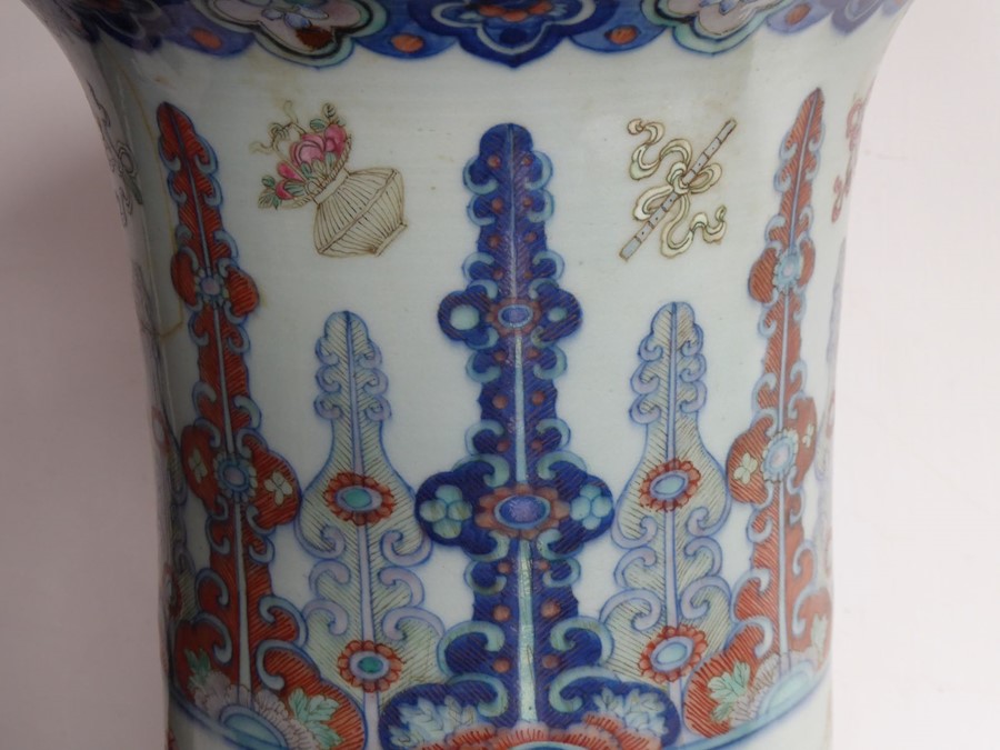 A large and rare mid-19th century Chinese porcelain sleeve vase; enamelled and gilt and painted in - Image 12 of 23