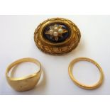 A small jewellery group to include a 19th century yellow-metal oval mourning brooch set with