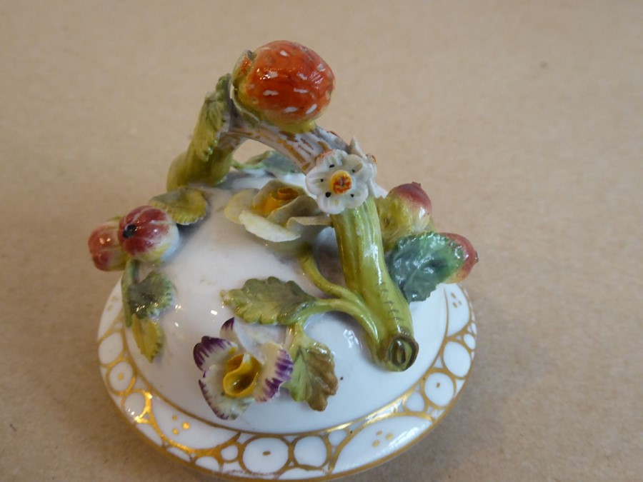 A late 19th century Dresden-style porcelain vase; hand-decorated and encrusted with various - Image 3 of 7