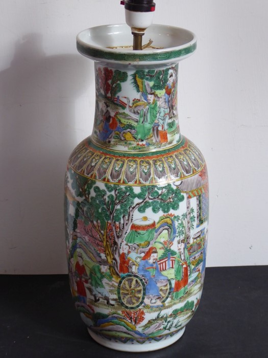 An unusual Chinese enamelled vase (as a lamp); unusually decorated with a highly enamelled scene - Image 4 of 12