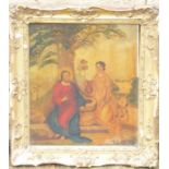 A 19th century naive English School gilt-framed oil on canvas study (possibly Rachel at the Well) (