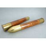 A very rare pair of wood-and-brass 40mm Vickers S Class machine gun drill rounds (the accurate and