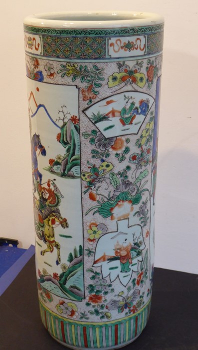 A 19th century Chinese porcelain stick/umbrella stand; the body painted with two main vertical - Image 7 of 14