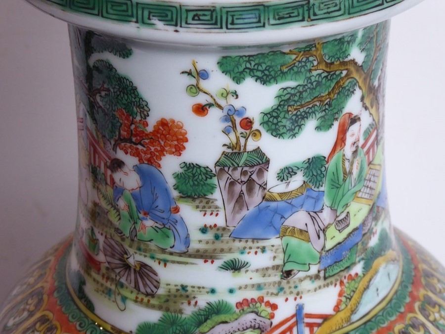 An unusual Chinese enamelled vase (as a lamp); unusually decorated with a highly enamelled scene - Image 8 of 12