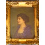A good early 20th century gilt-framed oil on canvas shoulder-length portrait study of Mabel Anna