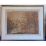 A 19th century gilt-framed and glazed (later) watercolour study depicting a grand country house on