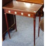 A late 19th century brass-mounted fold-over top card table, the quartered veneered top above a