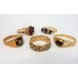 Five 9-carat gold stone-set rings; ring sizes  (The cost of UK postage via Royal Mail Special