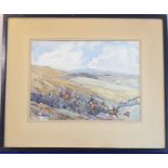 H W BARTON; an early 20th century ebonised framed and glazed watercolour foxhunting study with