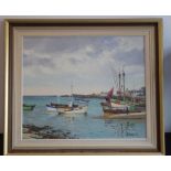 *SAULIN (20th century French school), a parcel-gilt framed and glazed oil on board marine study of