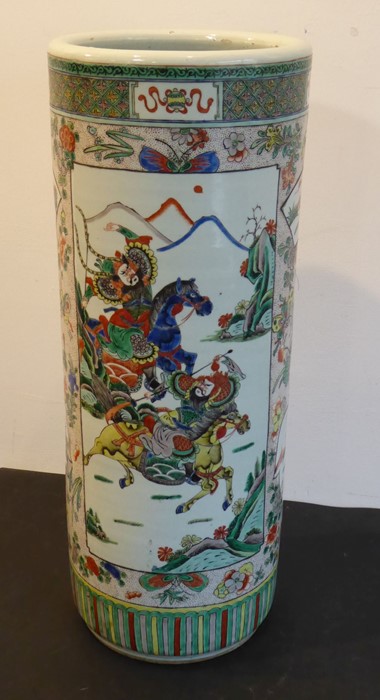 A 19th century Chinese porcelain stick/umbrella stand; the body painted with two main vertical - Image 6 of 14