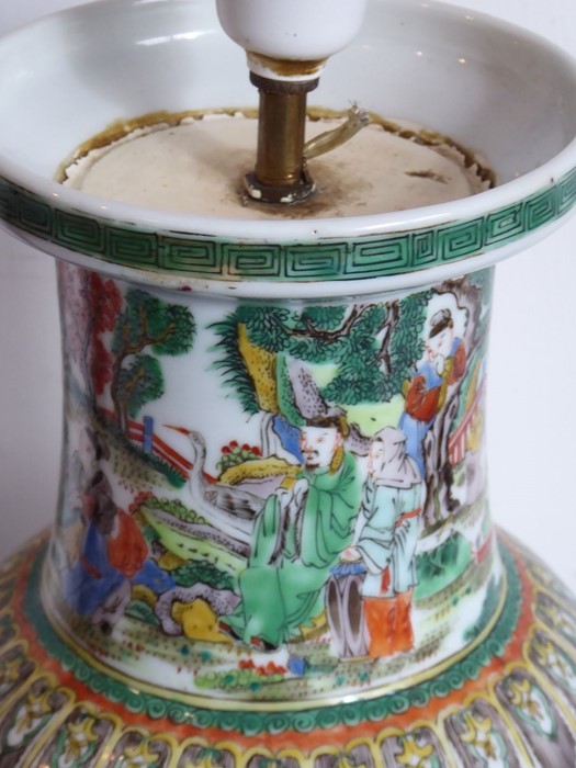 An unusual Chinese enamelled vase (as a lamp); unusually decorated with a highly enamelled scene - Image 6 of 12