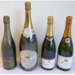 A magnum of Pierre Vaudon champagne and three standard bottles of champagne: Montarlau, Francois