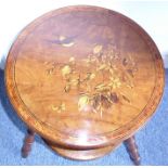 A very fine 19th century Aesthetic Movement circular satinwood, amboyna cross-banded and walnut