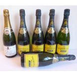 Five bottles of Heidsieck & Co Blue Top champagne and a bottle of J. de Telmont champagne with