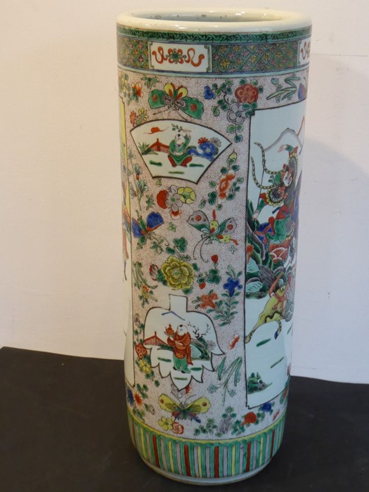 A 19th century Chinese porcelain stick/umbrella stand; the body painted with two main vertical - Image 5 of 14