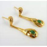 A pair of gold, emerald and diamond earrings (The cost of UK postage via Royal Mail Special Delivery