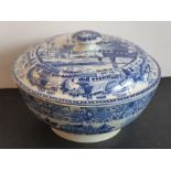 An early 19th century blue-and-white transfer decorated pearlware punch bowl and circular cover; the
